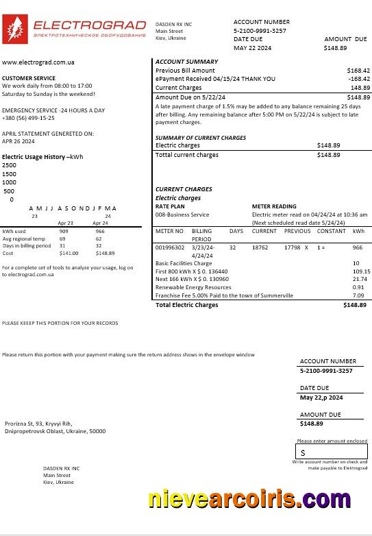 Ukraine Elektrograd electricity business utility bill